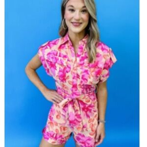 Buddy Love Vibrant Pink and Orange Floral Romper